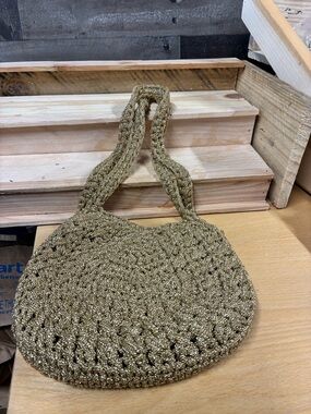 Woven Metallic Gold Crochet Shoulder Bag